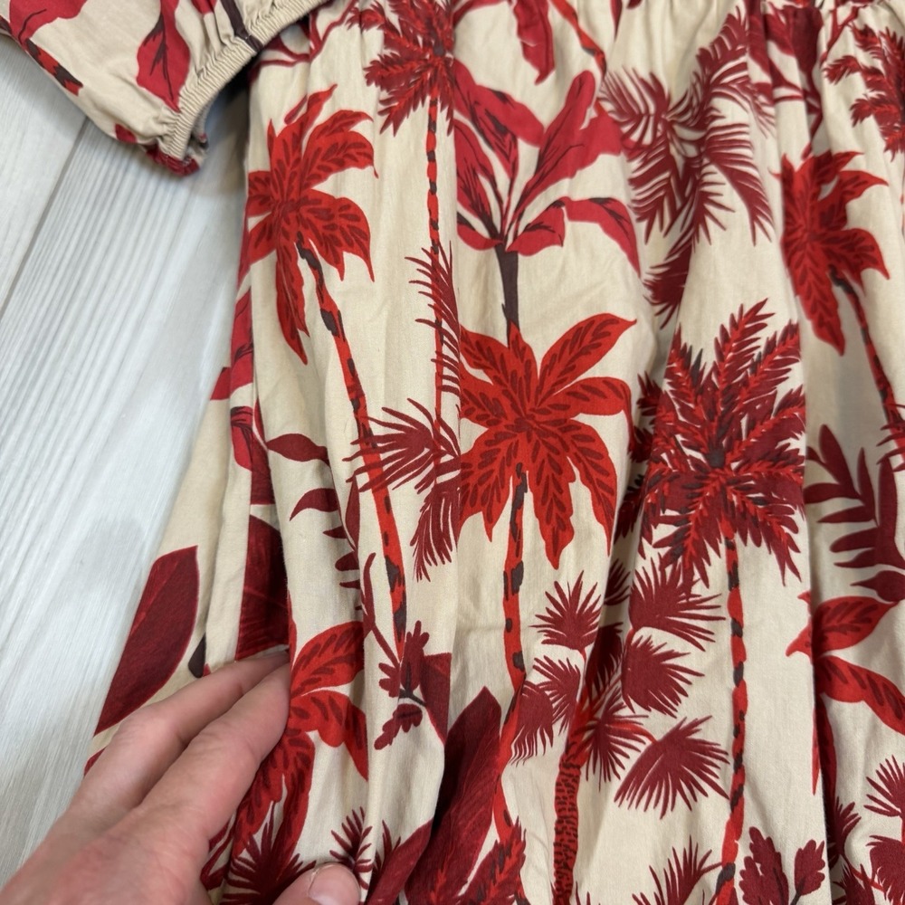 Anthropologie Maeve Bettina Dress Women Large Red Cream Tiered Shirt Dress Boho - Picture 6 of 14